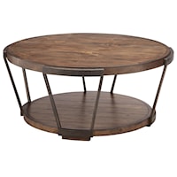 Contemporary Rustic Round Cocktail Table with Casters