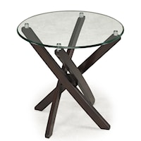 Round End Table with Strut Base and Tempered Glass Top