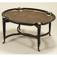 Hand Painted Black and Gold Cocktail Table w/ Oak Burl Veneer Top and Casters