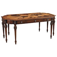 Aged Regency Finish Map Writing Desk with Intricate Inlaid Marquetry Top in Various Veneers