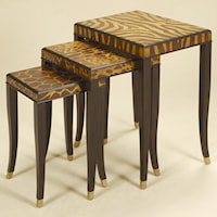 Set of Three Ebony Finished Nest of Tables with Marquetry Inlay in Animal Motif