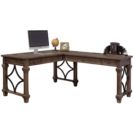 Open L-Shaped Desk with Metal Accents and USB Ports