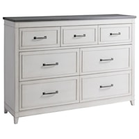 TWO-TONE ANTIQUE WHITE AND GREY 7 DRAWER DRESSER WITH FELT LINED TOP DRAWERS