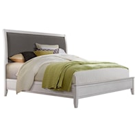 QUEEN BED WITH UPHOLSTERED PANEL HEADBOARD AND RAILS