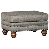 Traditional Ottoman with Carved Wood Feet