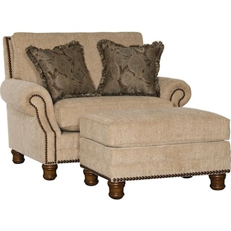 Traditional Upholstered Chair with Nailhead Trim and Exposed Wood Legs