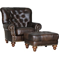 Traditional Chair and Ottoman with Tufted Seat and Back