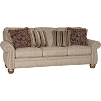 Traditional Stationary Sofa with Exposed Wood Spool Legs