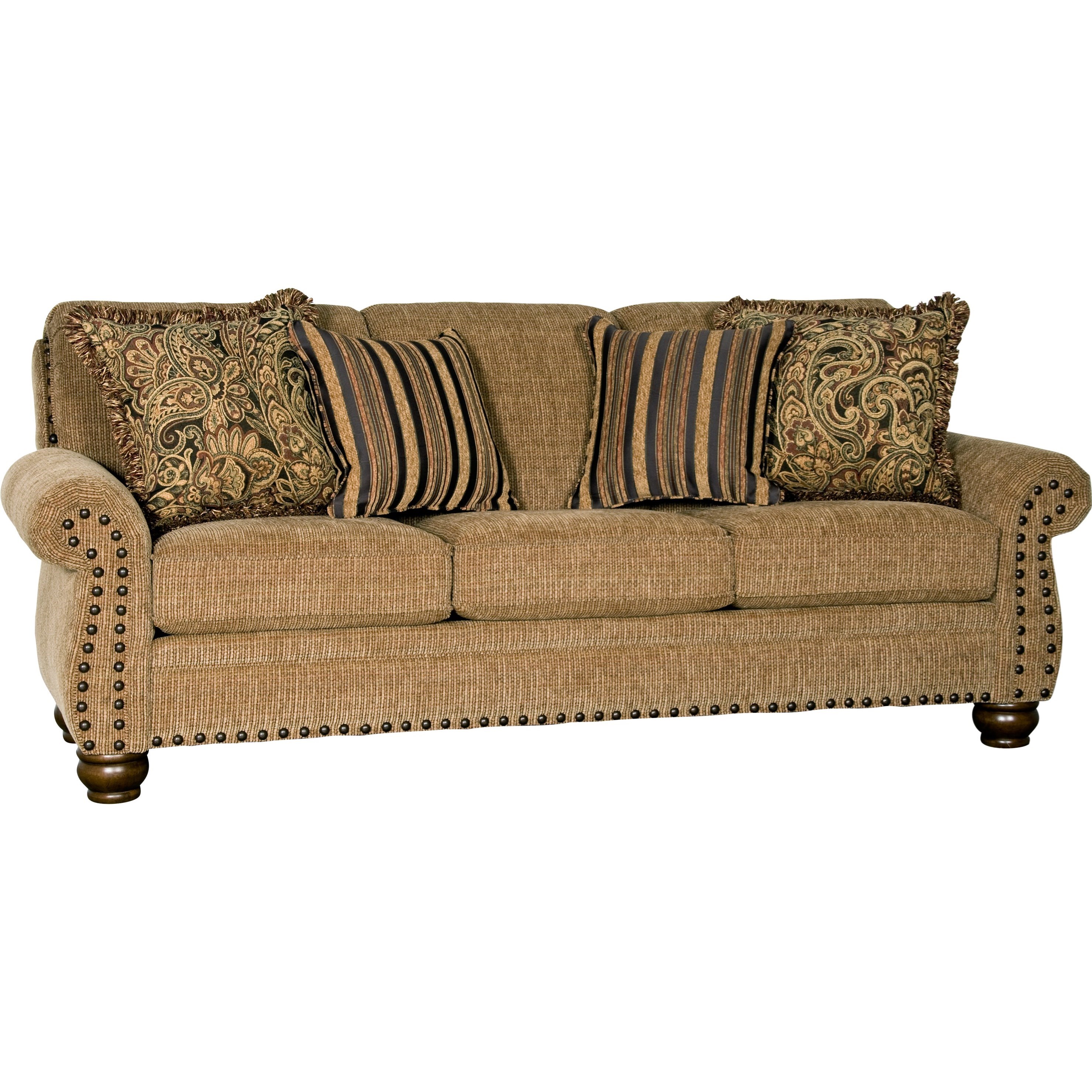 Mayo 9780 Traditional Stationary Sofa with Exposed Wood Spool Legs