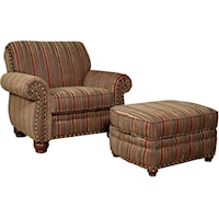 Traditional Chair and Ottoman with Exposed Wood Spool Legs