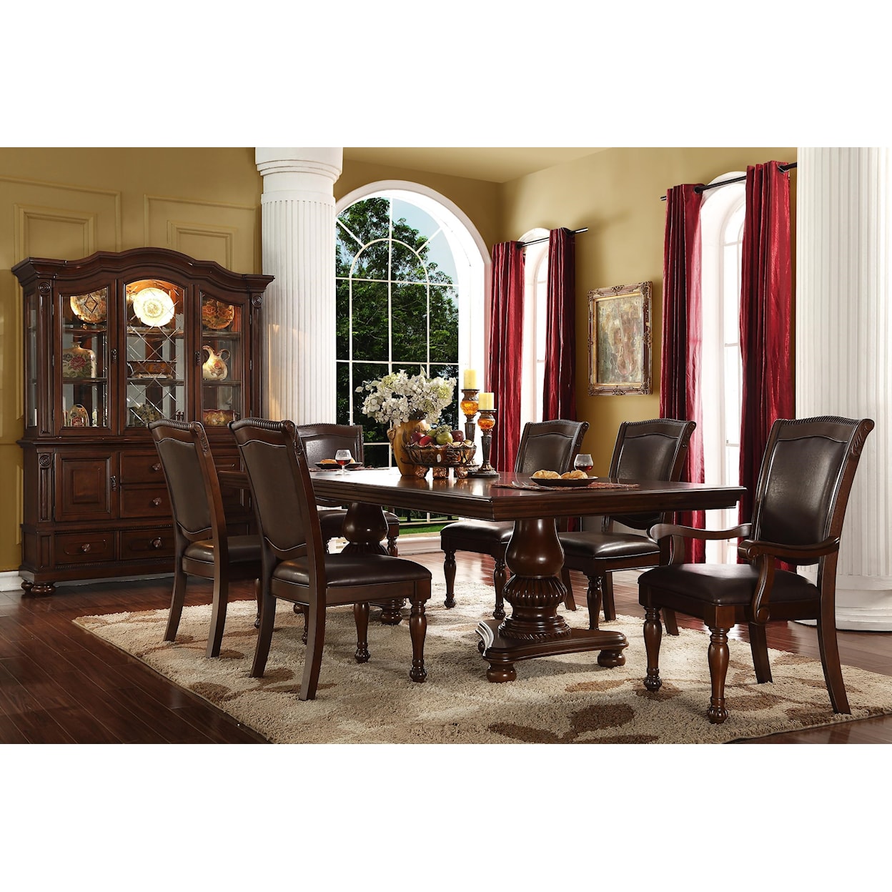 McFerran Home Furnishings D7900 Brown Rich Wood Dining 7PC Table Set