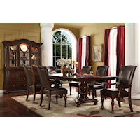 Brown Rich Wood Double Pedestal Dining 7PC Table Set