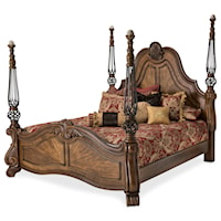 Ornate California King Size Poster Bed with Traditional Style