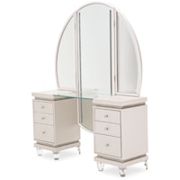Glam Upholstered Vanity and Mirror Set