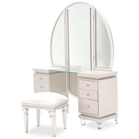 Upholstered Vanity, Mirror, and Bench Set