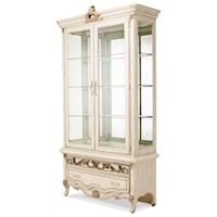 Traditional China Cabinet with 2 Drawers and LED Lighting