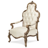 Traditional Upholstered Wood Chair with Hand-Carved Trim