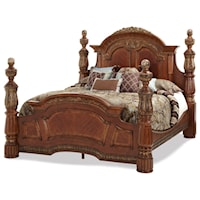 Traditional King Poster Bed with Detailed Headboard and Marble Accents