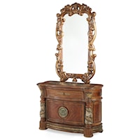 Traditional Bachelor's Chest and Mirror Combination with Velvet-Lined Drawer, 4 Interior Shelves, and Pull Out Shelf
