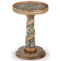 Traditional End Table with Marble Pedestal and Glass Top