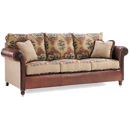 Leather and Fabric Upholstered Sofa