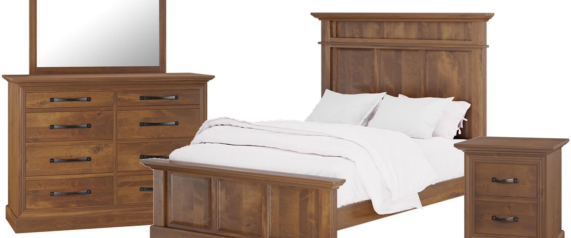King Panel Bed, 8 Drawer Dresser, Landscape Mirror, 2 Drawer Nightstand
