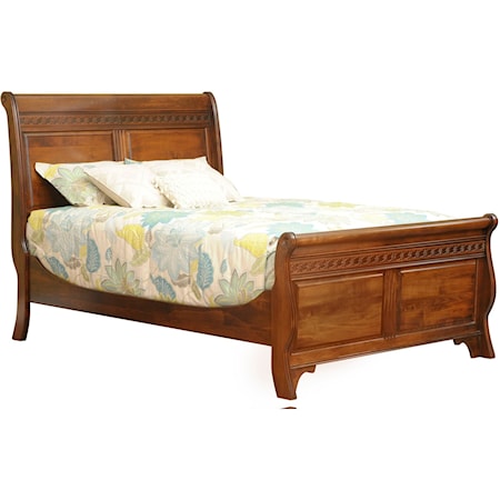 Traditional Queen Sleigh Bed with Tall Footboard