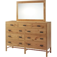 High 9-Drawer Dresser and Mirror Set with Dark Pull-Bar Handles