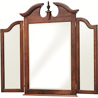 Dresser Tri-Mirror with Beveled Edge and Decorative Top Detailing