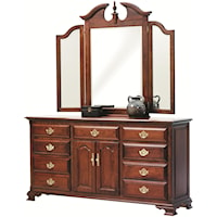 Dresser with 7 Drawers and Tri-Mirror with Beveled Edge and Decorative Top Detailing