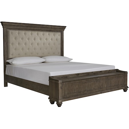 Queen Upholstered Panel Bed with Storage Footboard