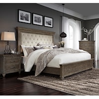 3 Piece King Upholstered Panel Bed, 3 Drawer Nightstand and 7 Drawer Chest Set