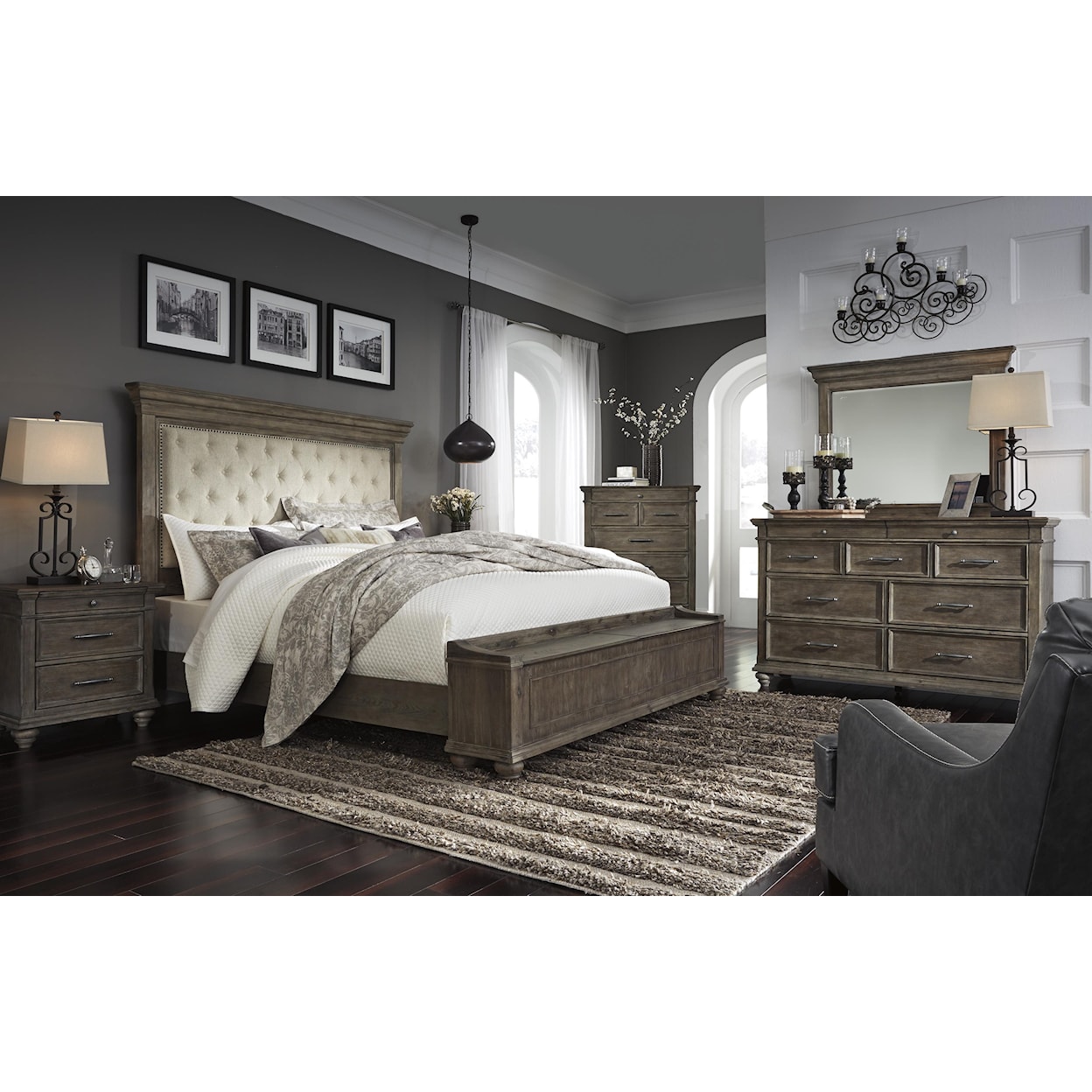 Millennium Johnelle King Upholstered Storage Bed Package