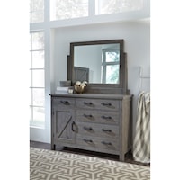 5 Drawer Farmhouse Dresser and Mirror with Wood Frame