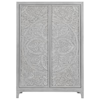 Wardrobe Chest with Intricately Patterned Doors in Washed White