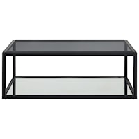 Contemporary Coffee Table with Glass Top and Mirrored Shelf