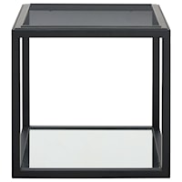 Contemporary End Table with Glass Top and Mirrored Shelf