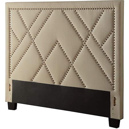 Queen Vienne Upholstered Headboard with Geometric Nailhead Trim