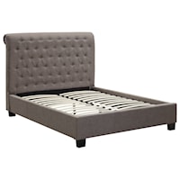 Cal King Royal Upholstered Platform Bed with Tufted Sleigh Headboard