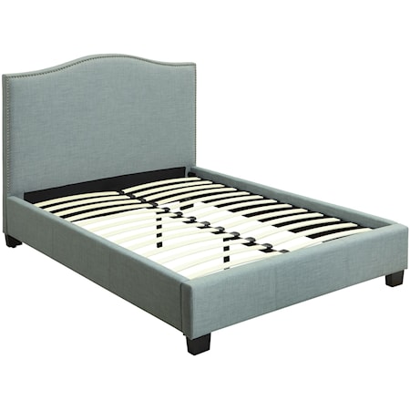 King Ariana Upholstered Platform Bed with Arched Headboard and Nailhead Trim