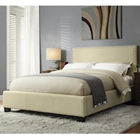 Queen Tavel Upholstered Platform Storage Bed with Nailhead Trim