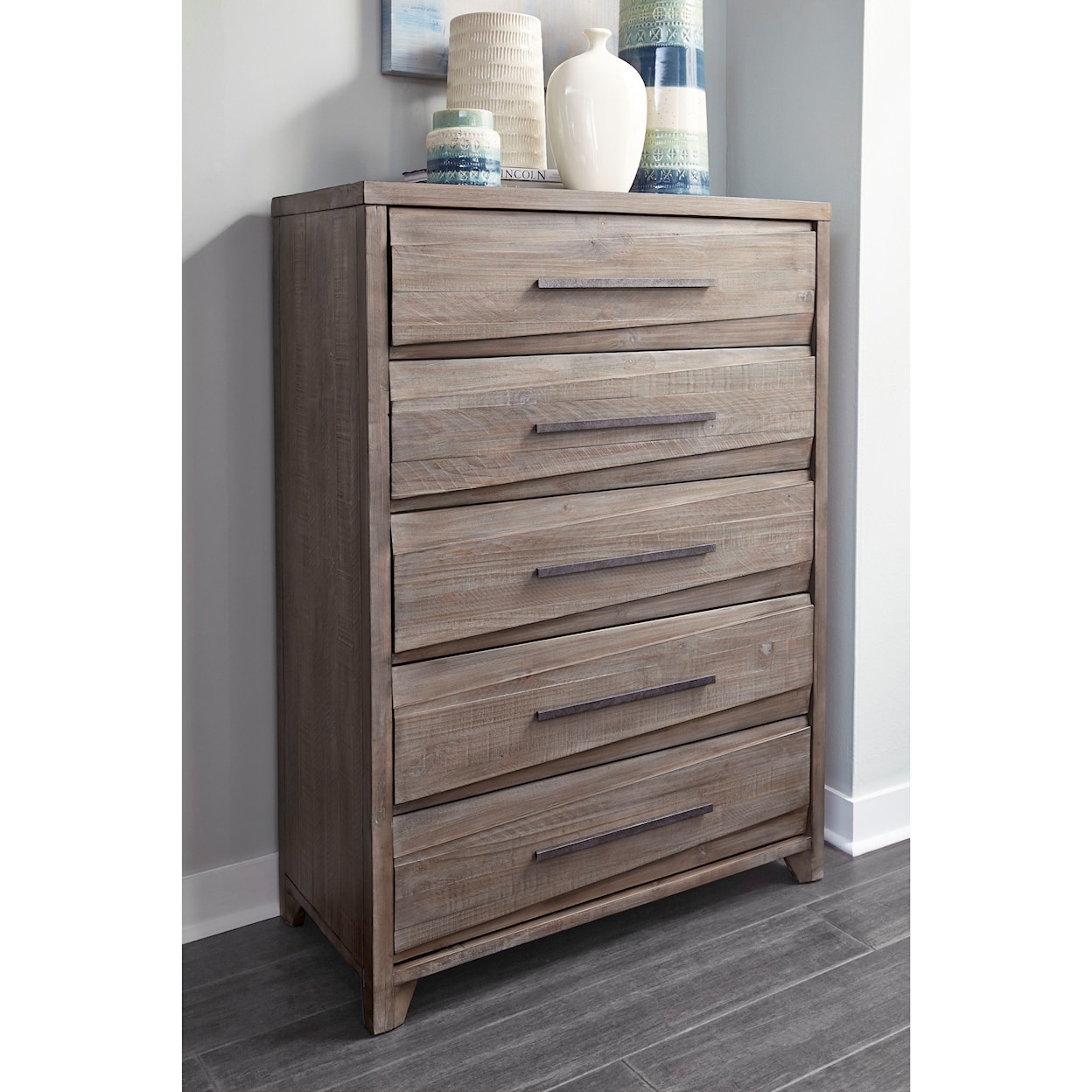 Modus International Hearst Solid Wood 5-Drawer Chest in Sahara Tan