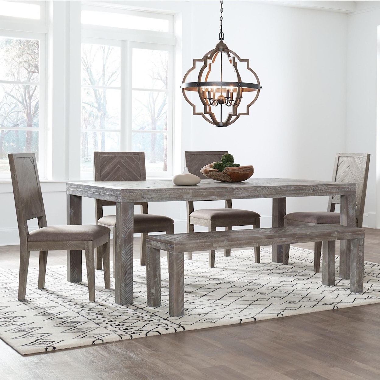 Modus International Herringbone Table and Chair Set with Bench