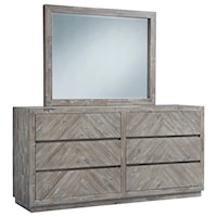 Contemporary 6-Drawer Dresser and Mirror in Rustic Latte Finish
