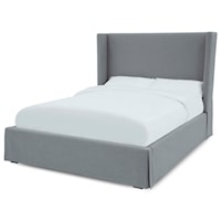 Cresta King Upholstered Skirted Storage Panel Bed in Fog