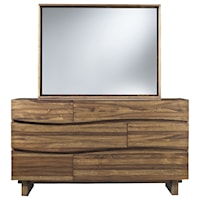 Contemporary 6-Drawer Solid Wood Dresser and Mirror