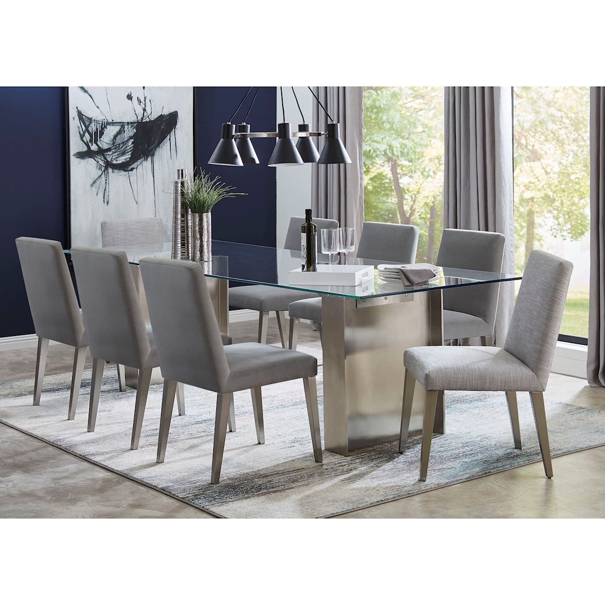 Modus International Omnia 9-Piece Brushed Stainless Steel Dining Set