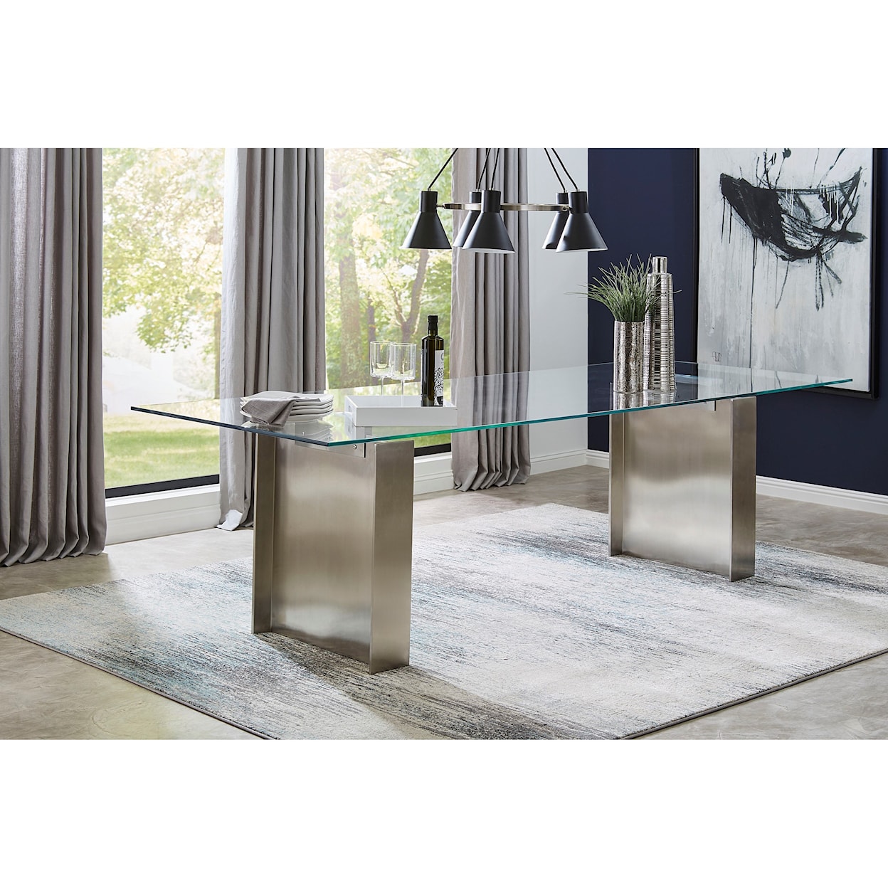 Modus International Omnia 9-Piece Brushed Stainless Steel Dining Set