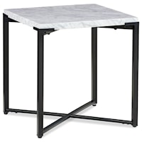 Contemporary End Table with Marble Top and Matte Black Base