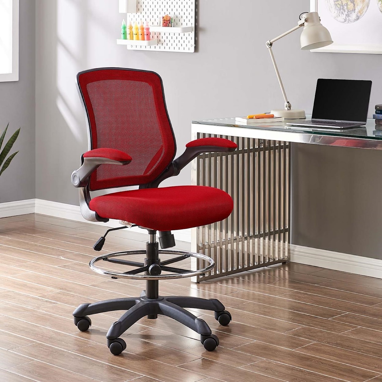 Modway Home Office Veer Drafting Chair In Red